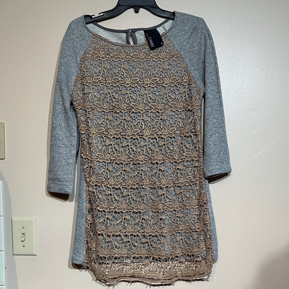 Dolan Gray and Tan Lace Overlay Dress